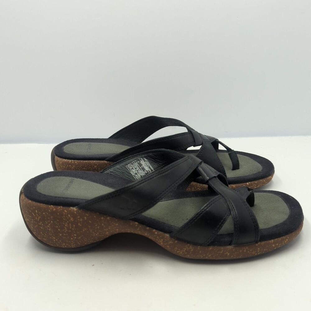 Merrell Women's Sundial Cross Midnight Thong Sandals Black 6 Leather Cork - Picture 4 of 10